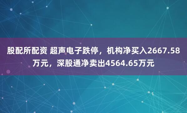 股配所配资 超声电子跌停，机构净买入2667.58万元，深股通净卖出4564.65万元
